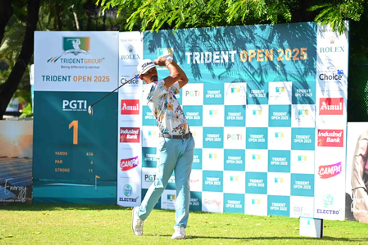 Local lad Akshay Sharma joined Manu Gandas in the clubhouse lead on Day Two of the Trident Open 2025 being played at the Chandigarh Golf Club in Chandigarh on Wednesday. Photo credit: PGTI
