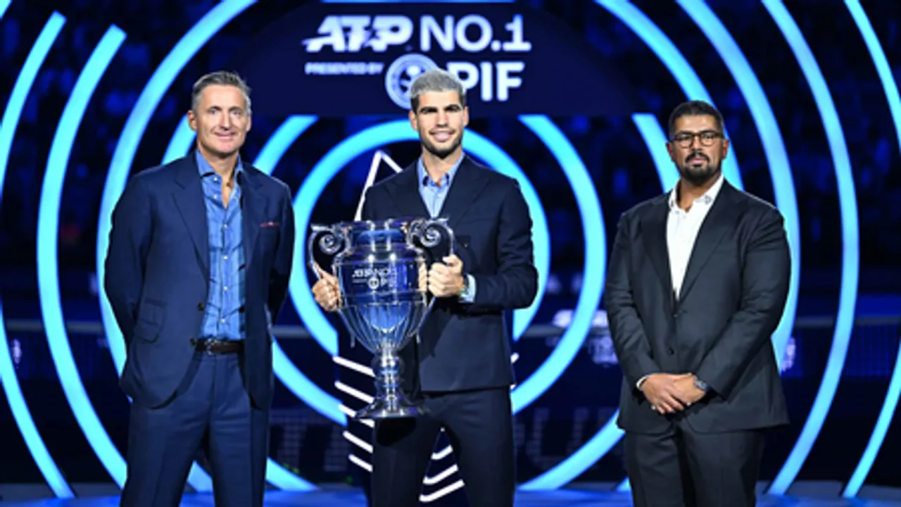'Really proud', says Carlos Alcaraz as he accepts ATP Year-End No. 1 trophy at the ATP Finals in Turin on Friday. Photo credit: ATP Tour