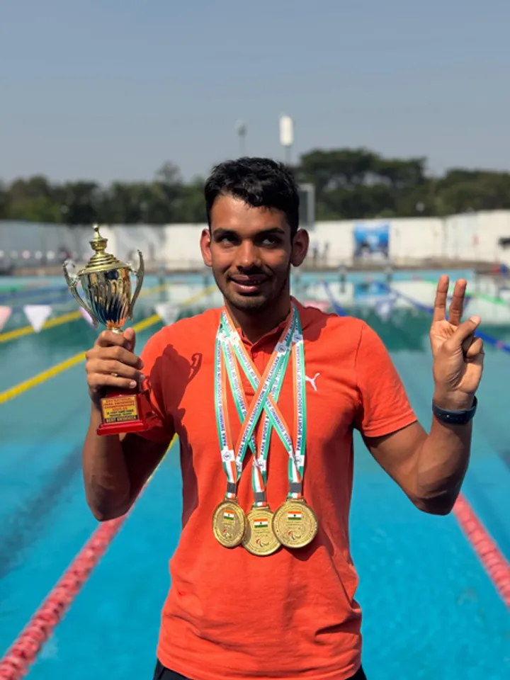 Himanshu Nandal claims triple gold and best swimmer award in National Para Swimming Championships 2025 held in Hyderabad from November 15 to 18. Photo credit: PCI