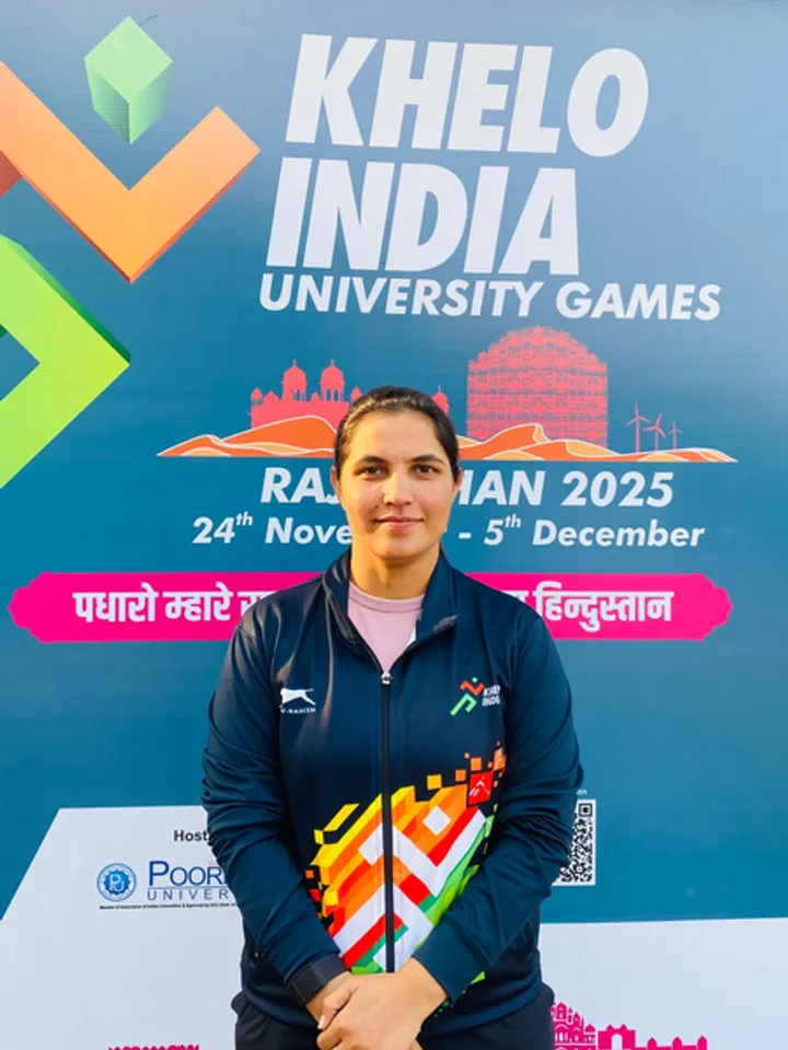 Trap shooter Neeru Dhanda wins fourth straight gold; Jain University stays atop medals tally in the Khelo India University Games Rajasthan 2025 in Rajasthan. Photo credit: SAI Media