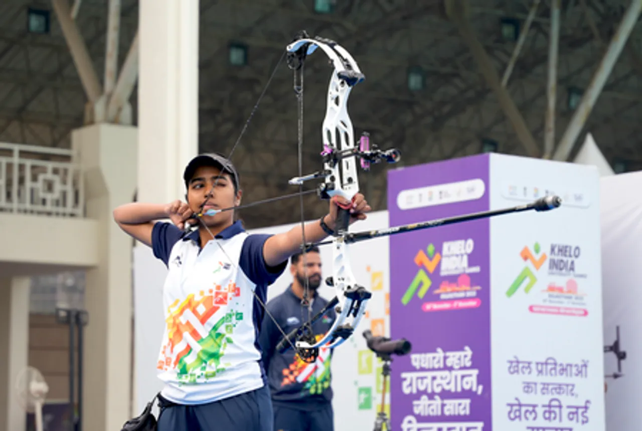 World Champion archer Aditi Swami wins gold; swimmer Srihari Nataraj finishes with nine gold medal on the fifth day of the Khelo India University Games Rajasthan 2025 across Rajasthan on Friday. Photo credit: SAI Media