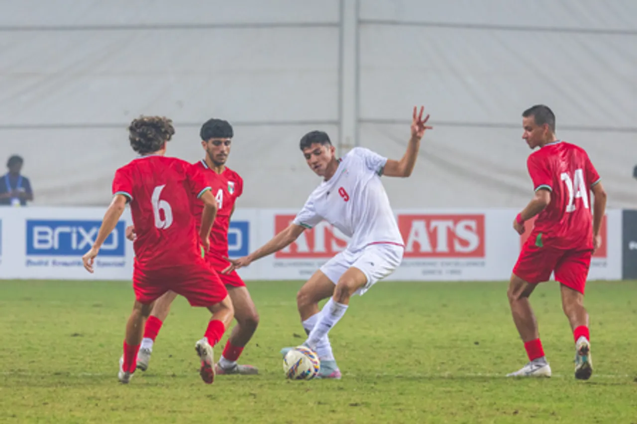 Lebanon hand India first defeat in Qualifiers for the AFC U17 Asian Cup 2026 t the EKA Arena in Ahmedabad on Friday.  Photo credit: AIFF