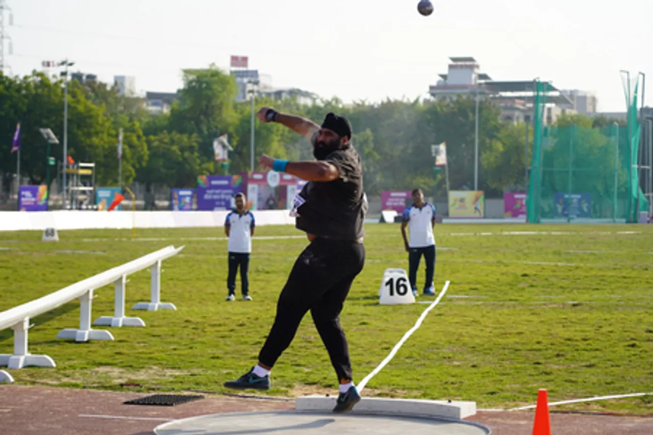 KIIT’s Samardeep, Isha Chander Prakash, men’s relay team light athletics action with new meet records in the Khelo India University Games (KIUG) 2025 in Rajasthan, on Thursday. Photo credit: SAI Meida