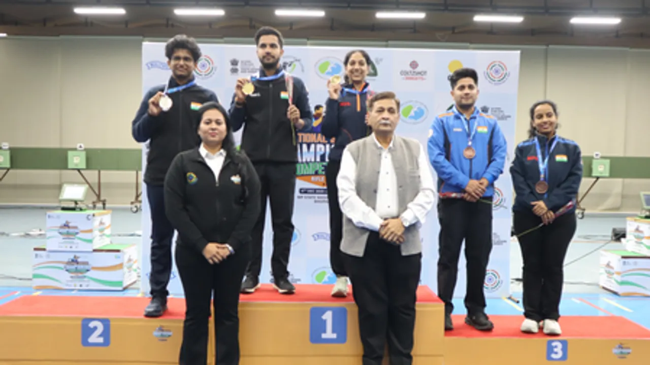 Ramita Jindal, Himanshu Dhillon claim 10m air rifle mixed team gold in 68th National Shooting Championship Competitions at the Madhya Pradesh State Shooting Academy in Bhopal.  Photo credit: NRAI