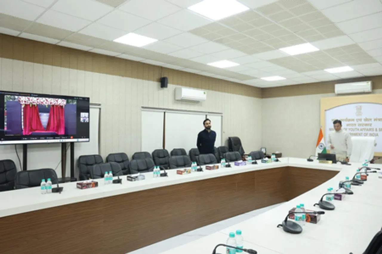 Sports Min Mandaviya virtually inaugurates foundation stone laying of high performance centre at SAI Bengaluru (Credit: SAI)