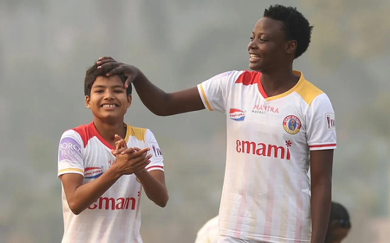 East Bengal FC make short work of Kickstart FC in the Indian Women's League (IWL) 2025-26 at the Kalyani Stadium in Kalyani on Tuesday. Photo credit: IWL