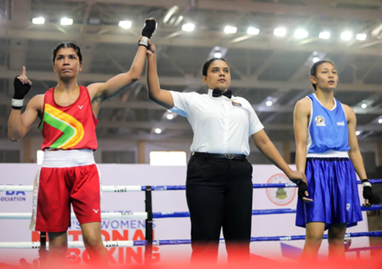 World champion Minakshi Hooda, Nikhat Zareen and Hitesh ease into semifinals of the Elite Men and Women National Boxing Championships at the Gautam Buddha University, Greater Noida, on Thursday. Photo credit: BFI
