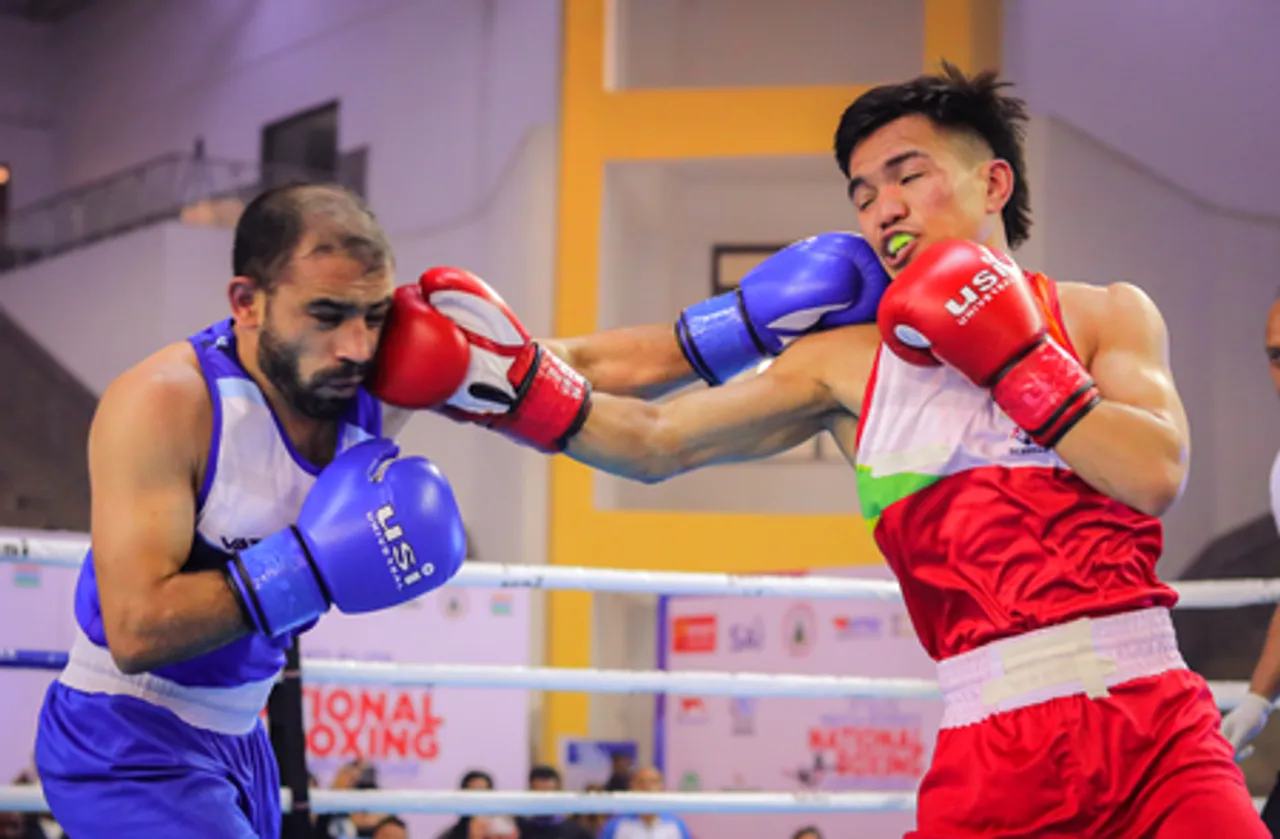 Jadumani Singh, Pawan Bartwal set up final clash with easy semifinal victories in the Elite Men and Women National Boxing Championships at Gautam Buddha University, Greater Noida, on Friday. Photo credit: BFI