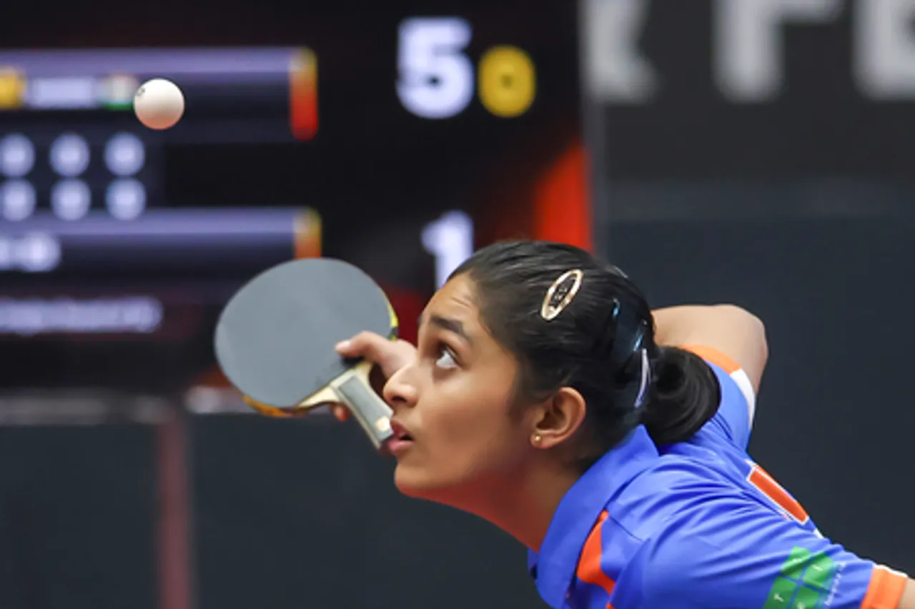 Hansini Mathan and Sanil Shetty upset seeded opponents to advance to the second round of the WTT Feeder Series 2026 at the SAMA Indoor Sports Complex in Vadodara on Friday. Photo credit: UTT