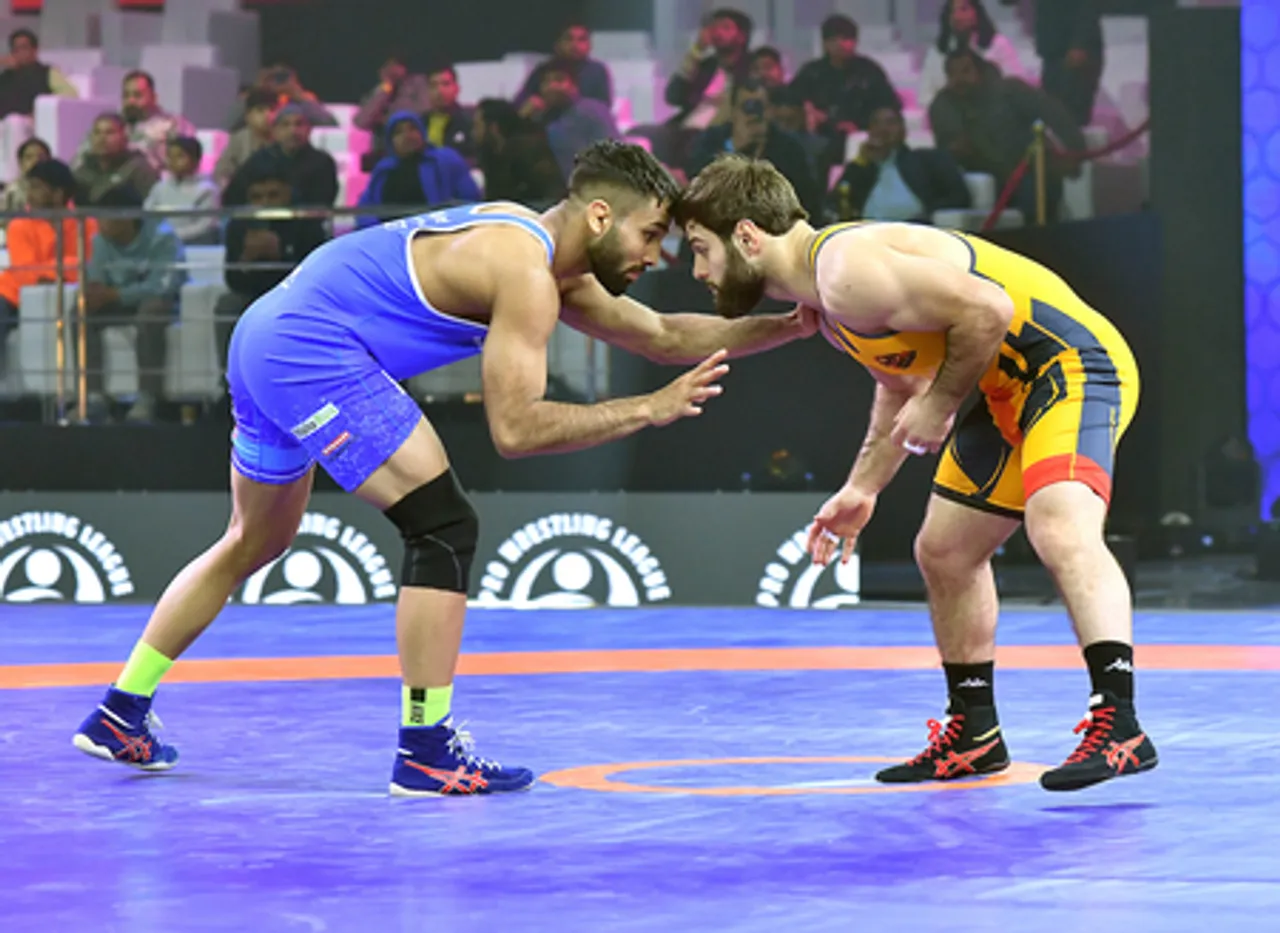 Saarika stars as Delhi Dangal Warriors dominate Maharashtra Kesari with a comfortable 6–3 win on Day 2 of the second day of the Pro Wrestling League (PWL) 2026 on Friday. Photo credit: PWL