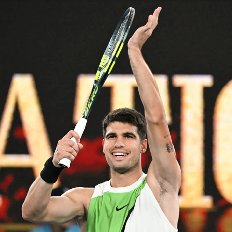 World No. 1 Carlos Alcaraz begins career grand slam quest with win against Adam Walton in first round of men's singles of the Australian Open 2026 in Melbourne on Sunday. Photo credit: Australian Open/X