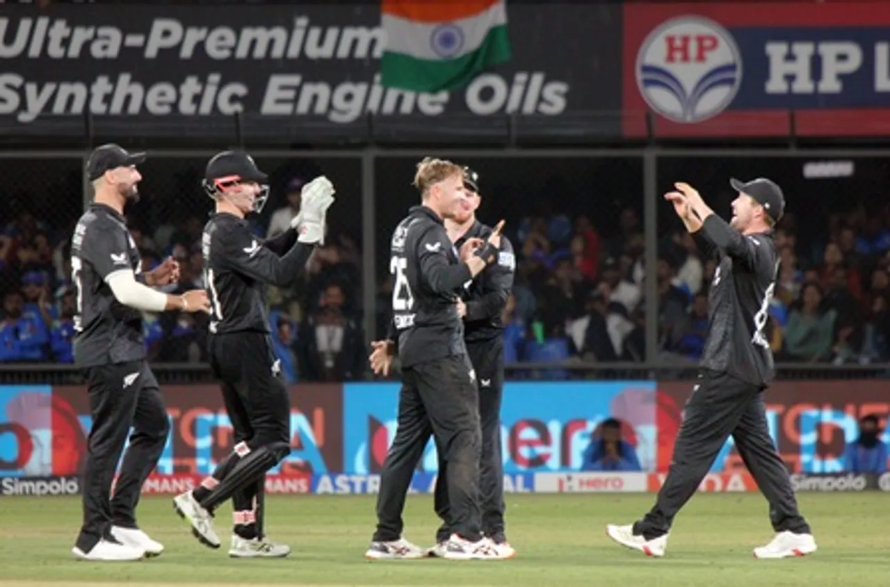 New Zealand overcome Virat Kohli’s valiant 124 to secure 2-1 series win against India in the three-match ODI series at the Holkar Stadium in Indore on Sunday. Photo credit: IANS
