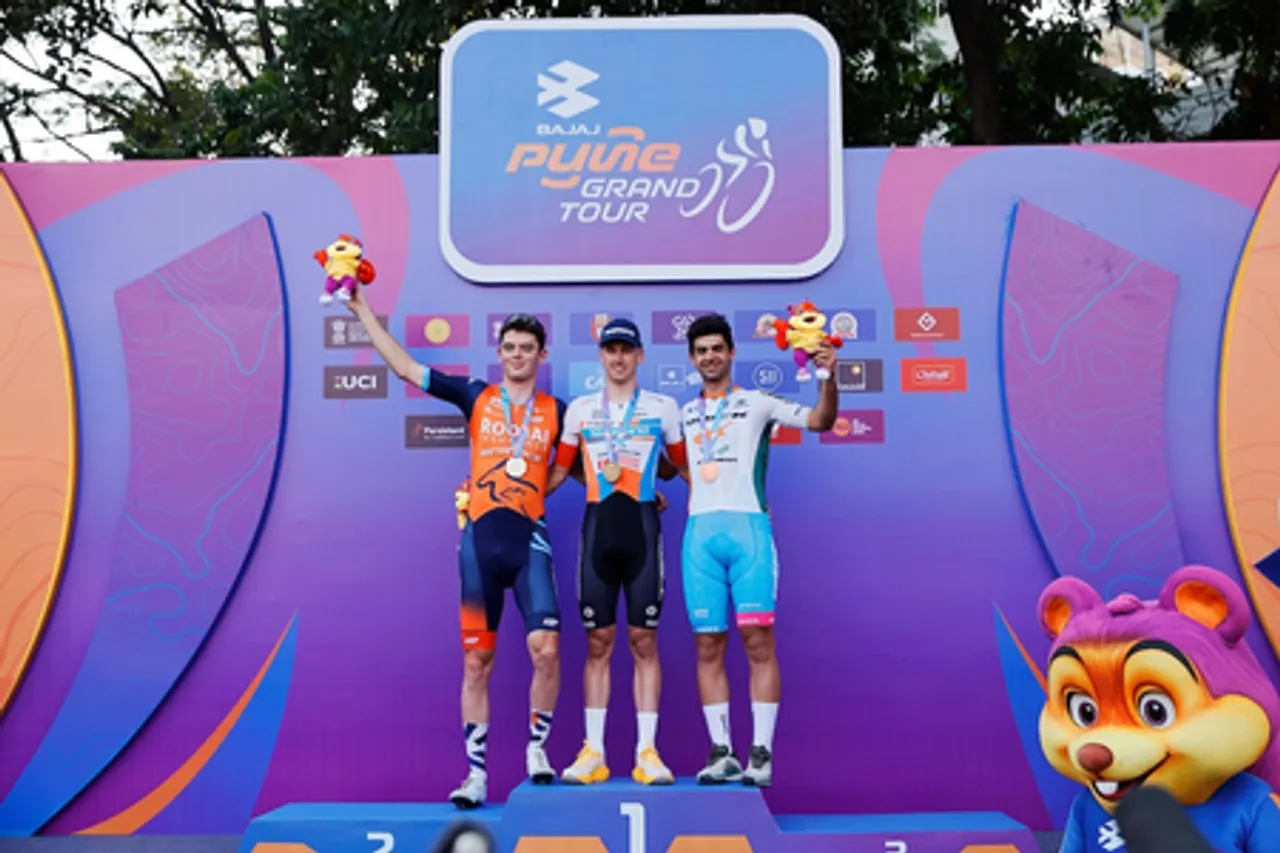 Fergus Browning blazes the trail as Harshveer Singh leads India's challenge in high-speed Prologue for the Pune Grand Tour 2026 in Pune on Monday. Photo credit: CFI