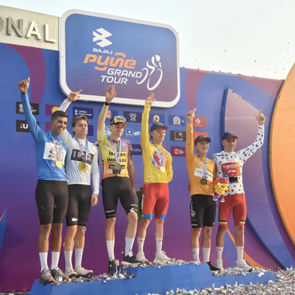 Luke Mudgway powers through Mulshi–Maval to claim Yellow Jersey after thrilling Stage 1; Harshveer Sekhon is best Indian at the end of first stage of Pune Grand Tour 2026 on Tuesday. Photo credit: CFI