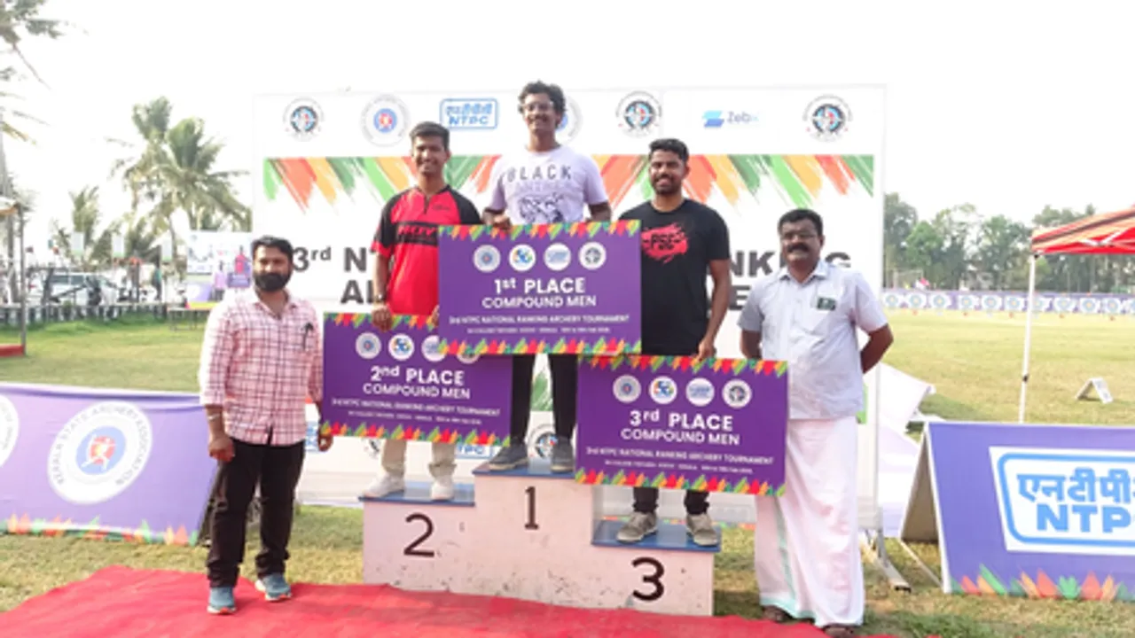 Dhiraj Bommadevara, Mani Ratnam, and Aditi Gopichand Swami claim top spots in National Ranking Archery Tournament at Sacred Heart College, Ernakulam, Kerala. Photo credit: AAI