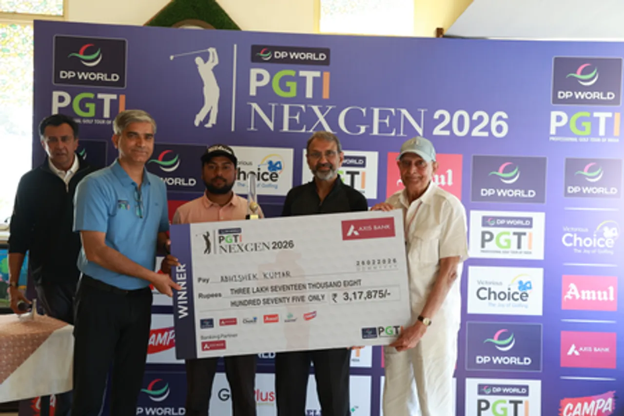 Abhishek Kumar produces record low of 64 for come-from-behind victory in the first leg of the INR 25 lakh DP World PGTI NexGen 2026 played at the Aravalli Golf Club in Faridabad, Haryana, on Thursday. Photo credit: PGTI
