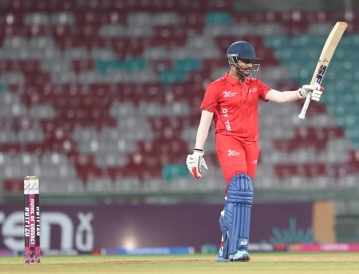 Priyansh Arya lights up DY Patil Stadium with an explosive century in the 20th DY Patil T20 Cup in Navi Mumbai. Photo credit: DY Patil Stadium