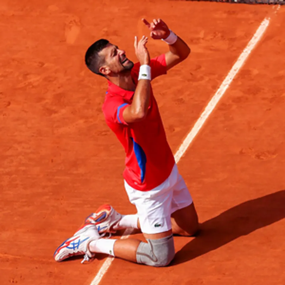 Paris: Serbia's Novak Djokovic reacts as he defeats Spain's Carlos Alcaraz during the men's singles tennis final at the Paris Olympics 2024