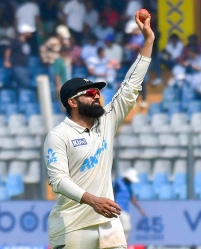 Mumbai: New Zealand's Ajaz Patel celebrates his five-wicket haul