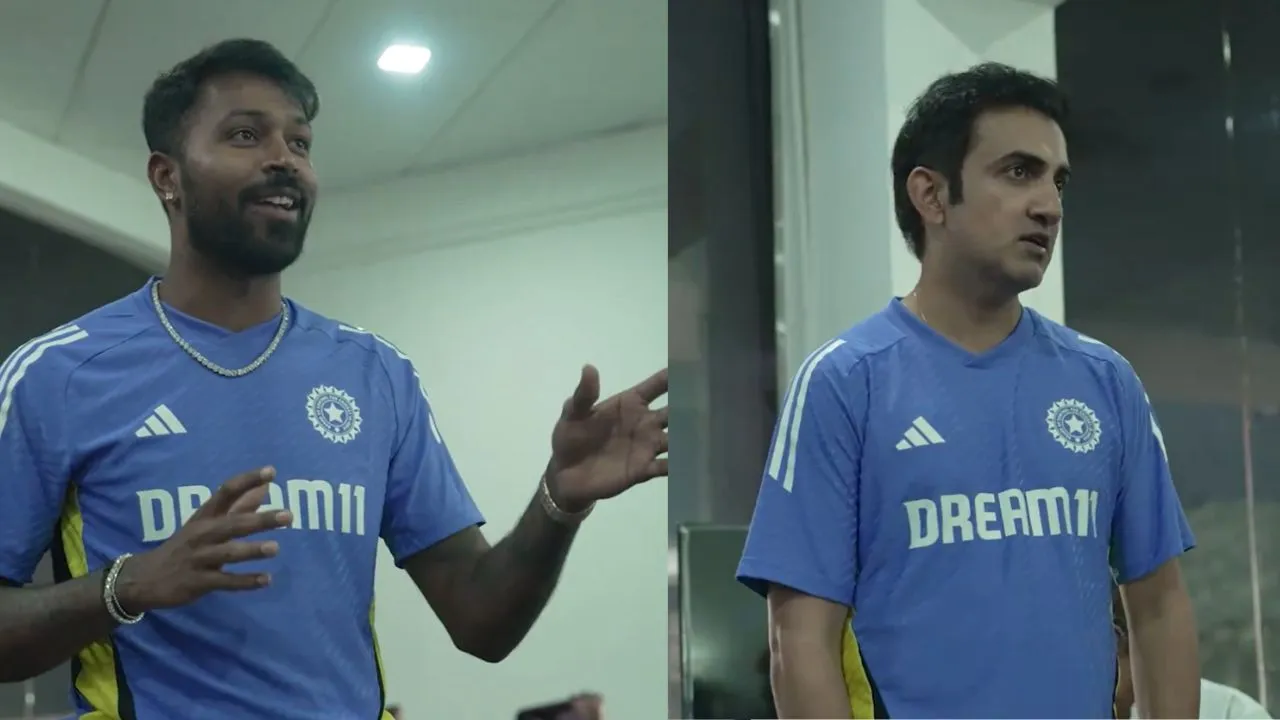 Hardik Pandya and Gautam Gambhir addressing dressing room (Source: BCCI)