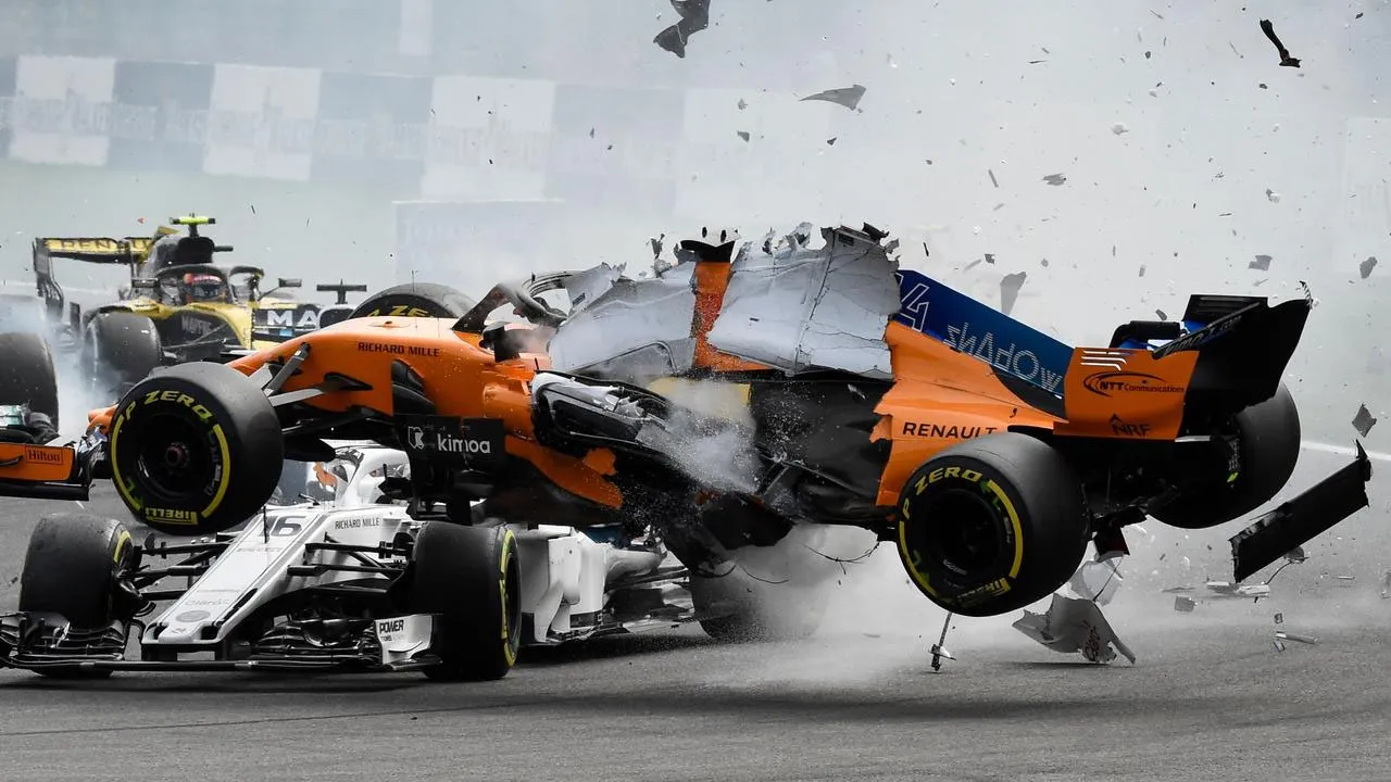 Fernando Alonso and Charles Leclerc crash 