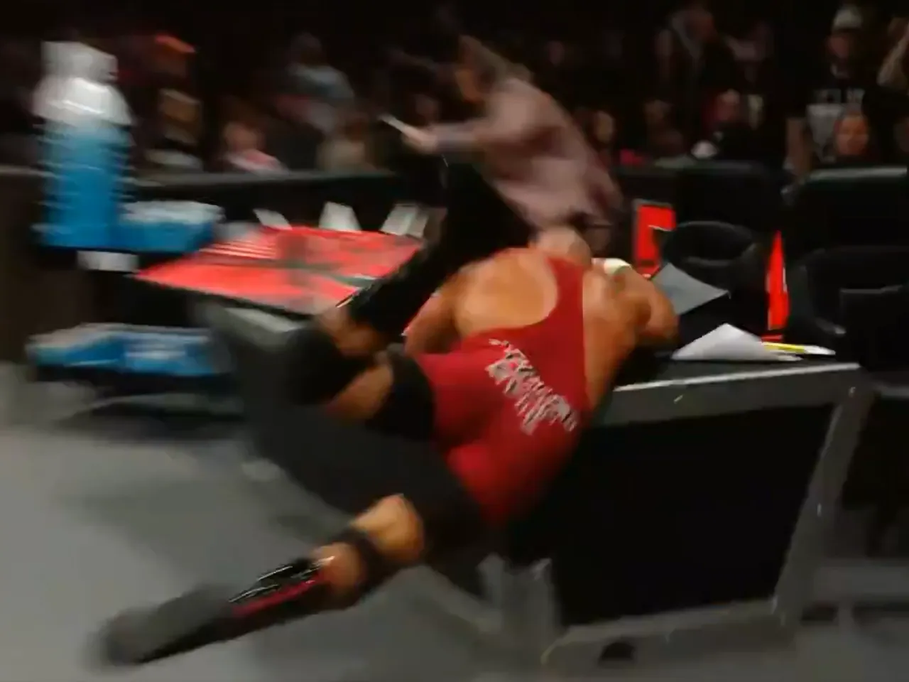 WATCH: Bron Breakker crashes hard to edge of announcer table on WWE Raw