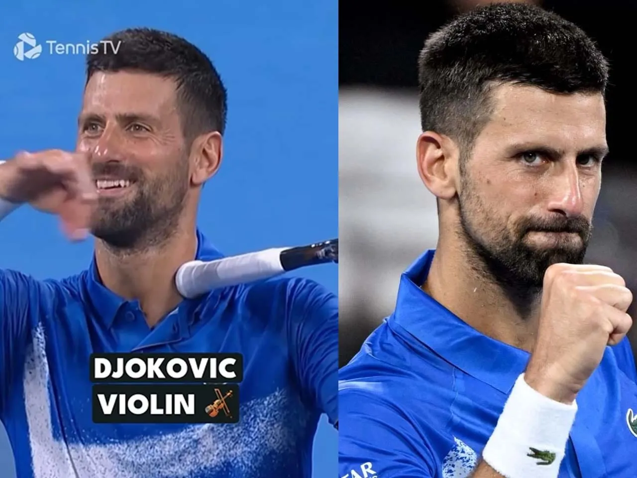 Novak Djokovic plays an imaginary violin