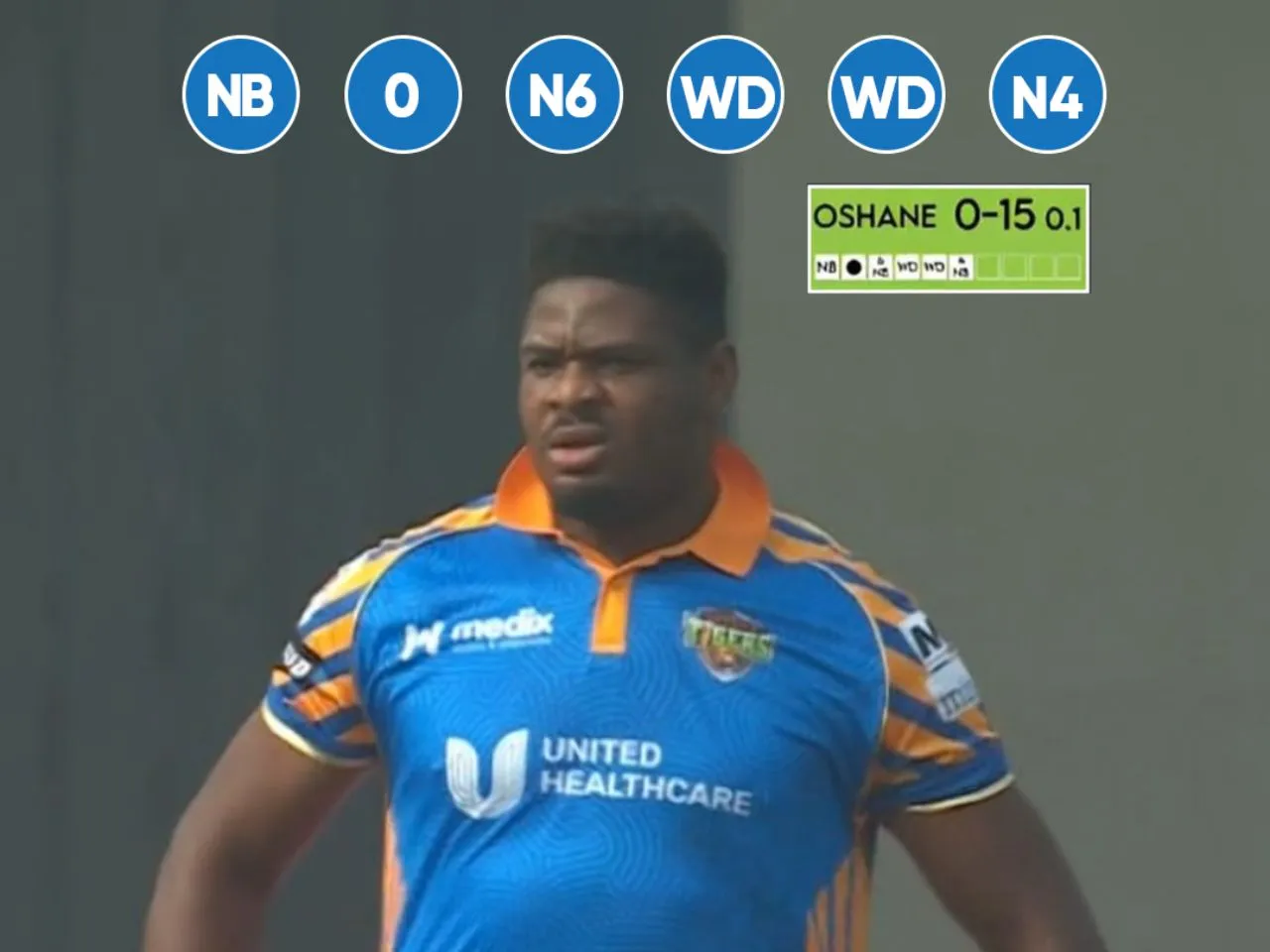 Oshane Thomas concedes 15 runs in 1 ball