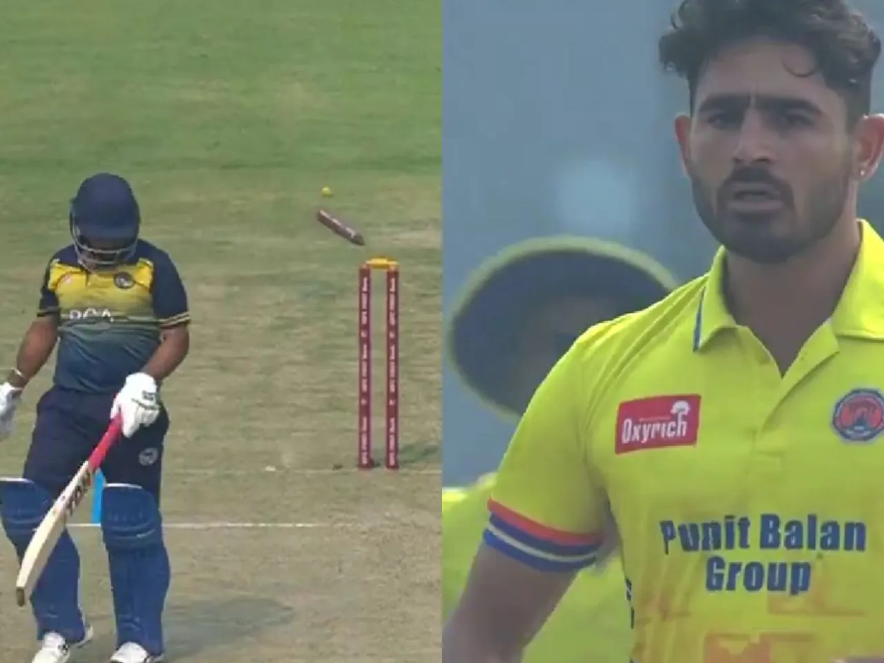 Mukesh Choudhary dismisses Prabhsimran Singh during Vijay Hazare 2024 game