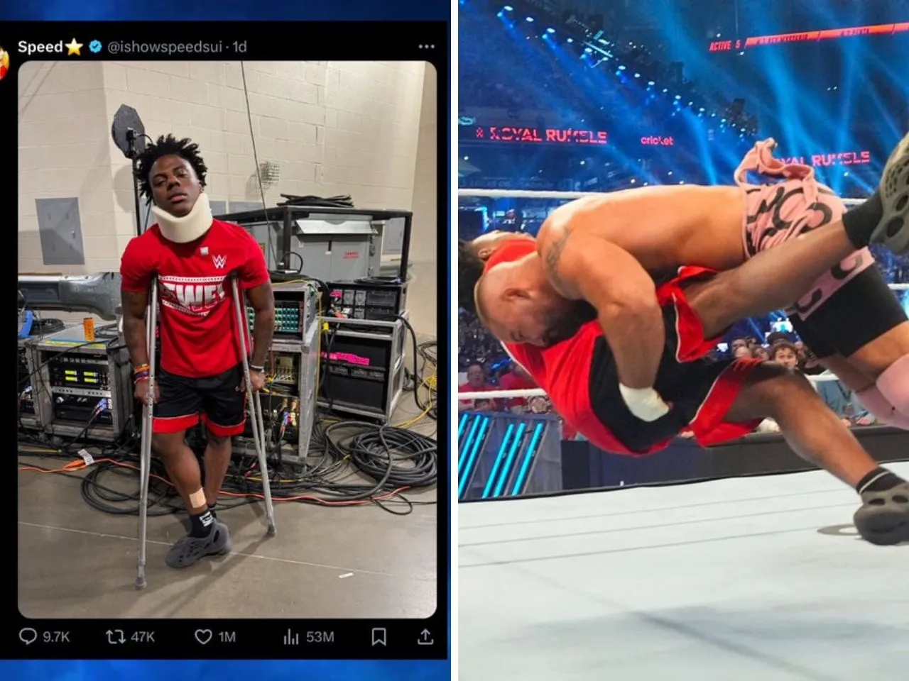 IShowSpeed's post after getting speared by Bron Breakker is the most liked tweet related to WWE