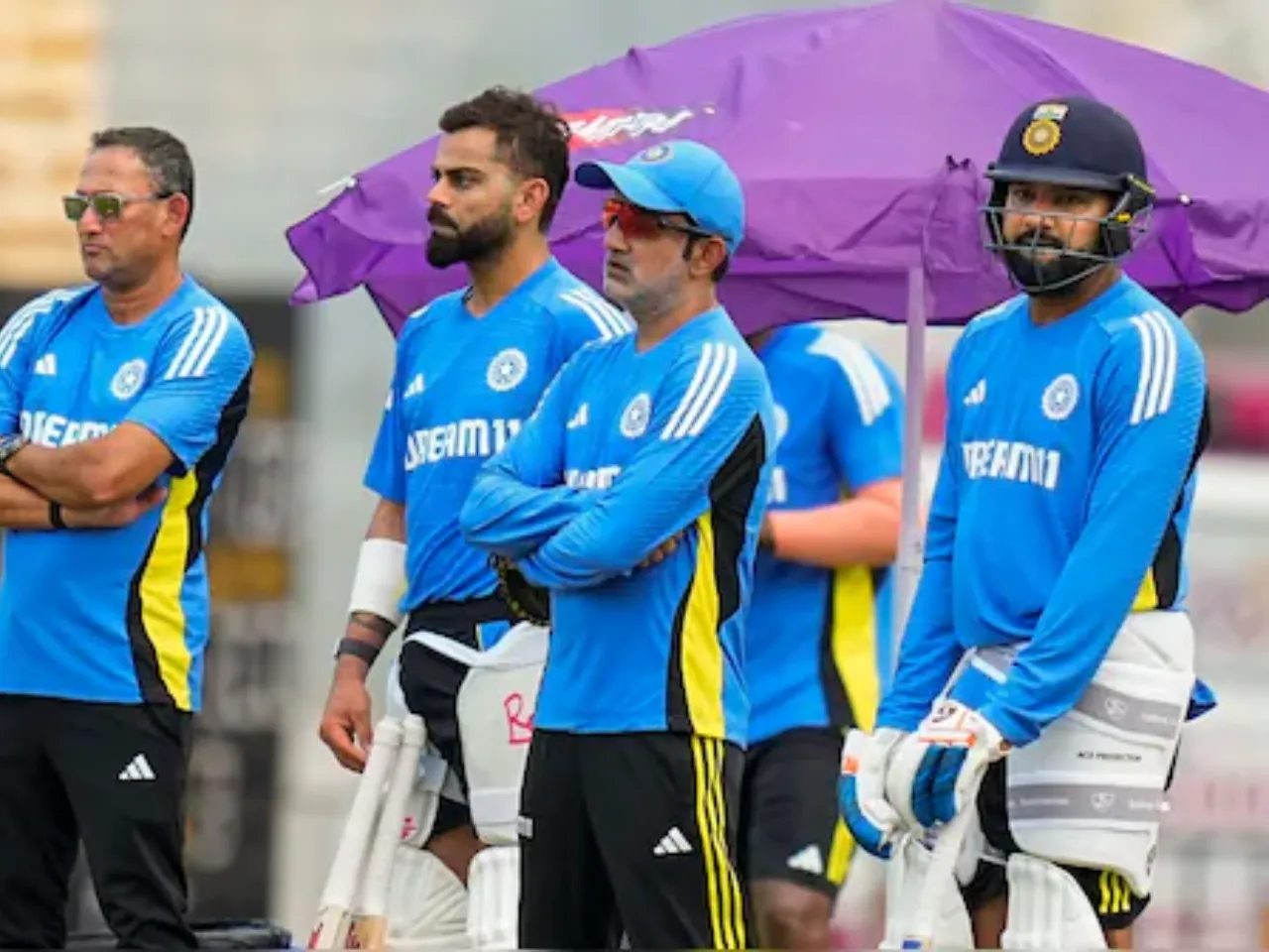 India skipper Rohit Sharma, alongside head coach Gautam Gambhir, chief selector Ajit Agarkar and veteran batter Virat Kohli (File Photo: X)