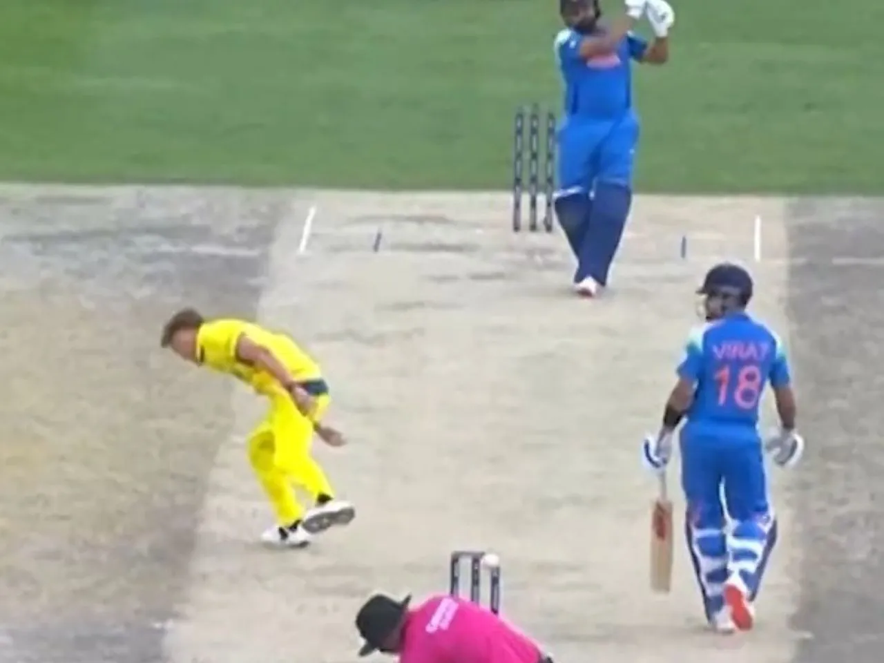 Rohit Sharma nearly hits umpire Chris Gaffney