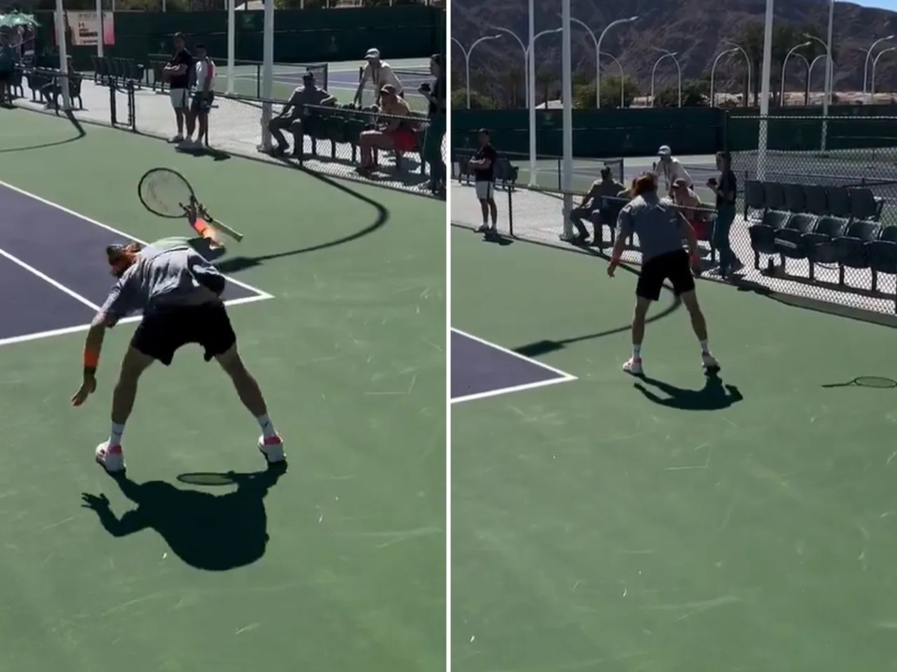 Andrey Rublev smashes racket in Indian Wells 2025