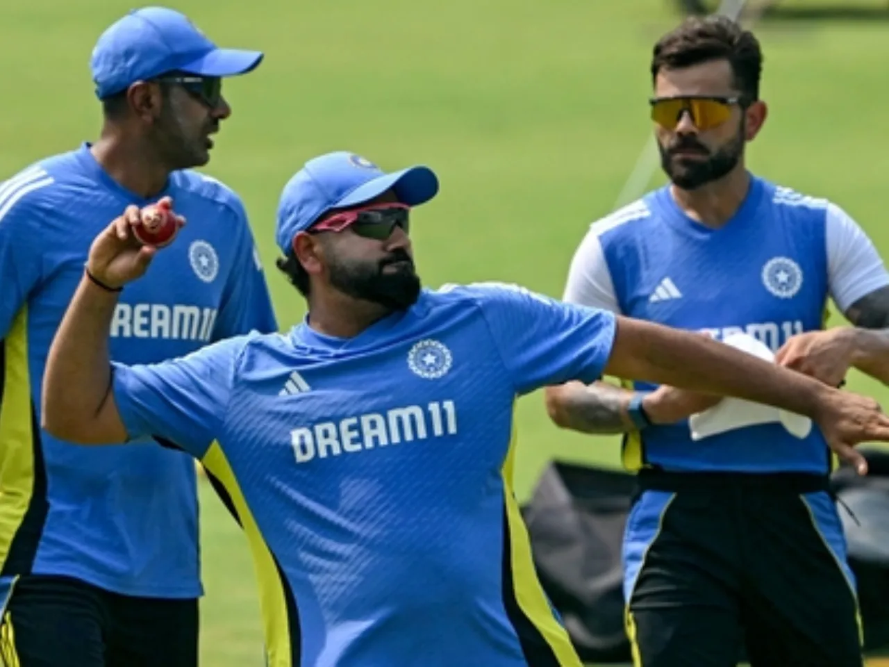 Ravichandran Ashwin, Virat Kohli and Rohit Sharma during a practice session (File Photo: X)