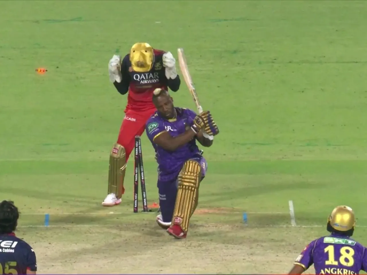 Andre Russell falls to Suyash Sharma for four runs in KKR vs RCB game in IPL 2025