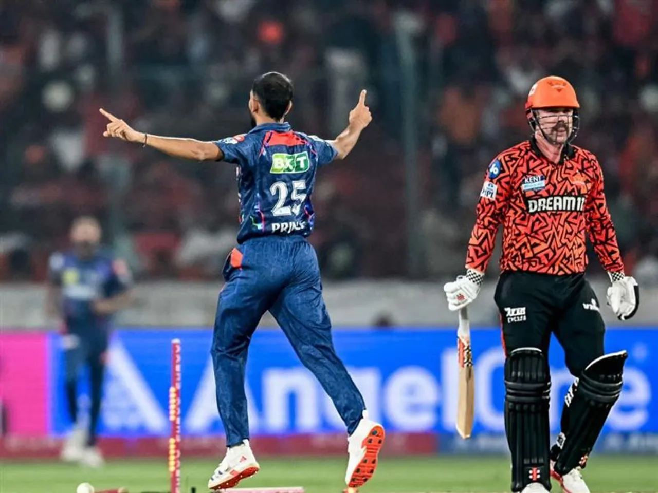 Prince Yadav celebrates after dismissing Travis Head during SRH vs LSG game, IPL 2025 - Hyderabad (File Photo: X/Internet)