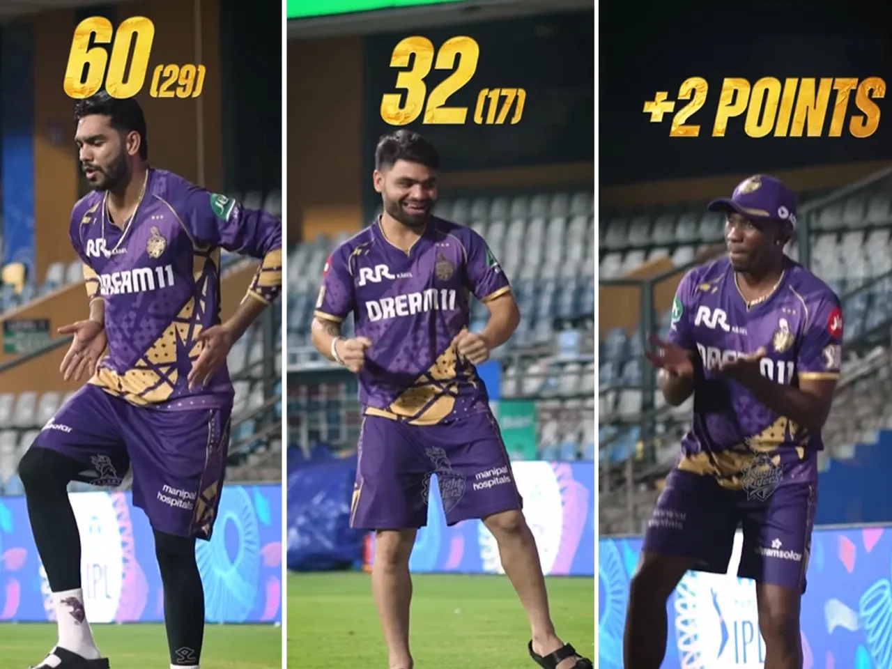 Rinku Singh, Venkatesh Iyer, and Dwayne Bravo 