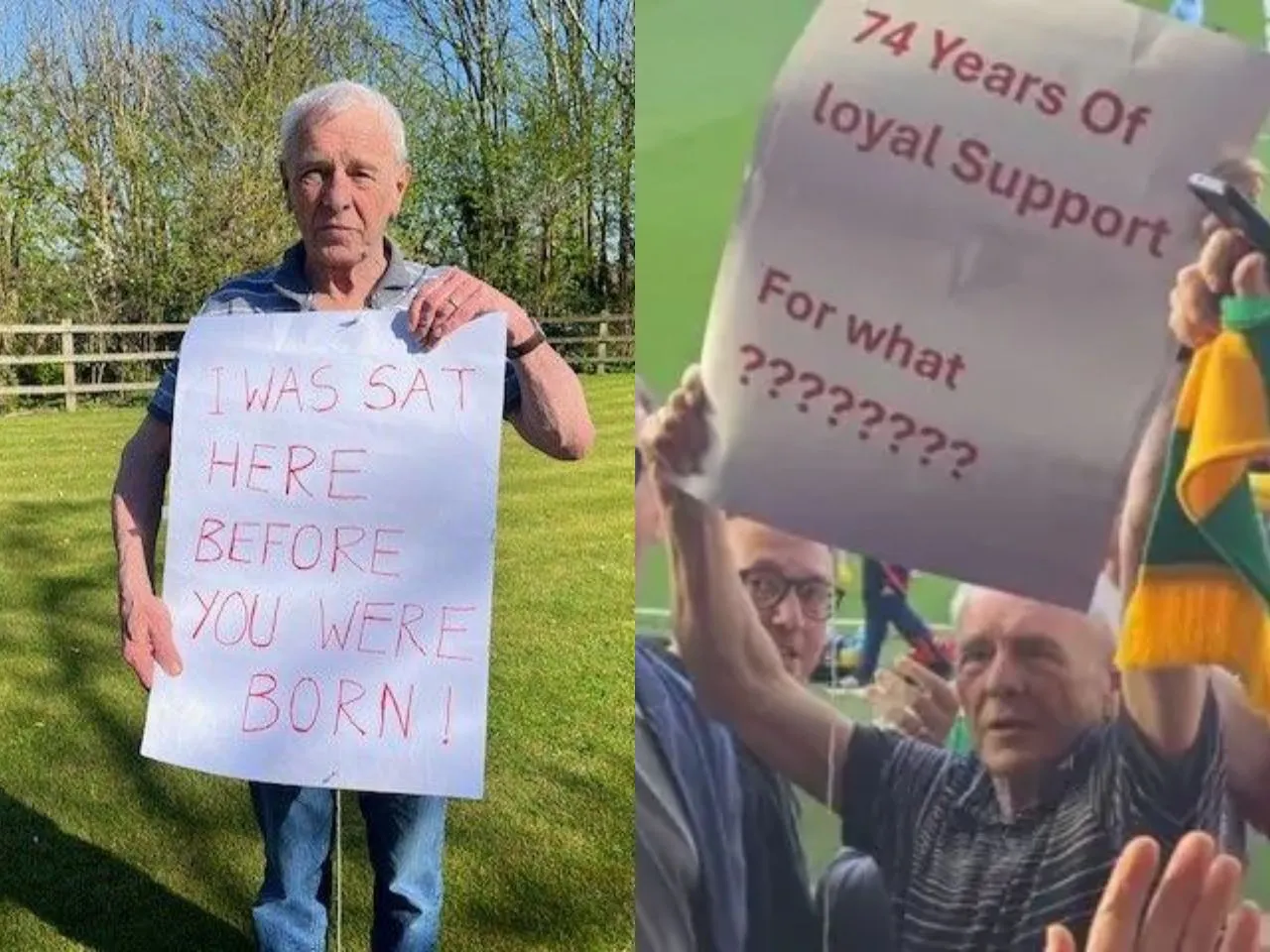 Mancheste United fan holding up his message