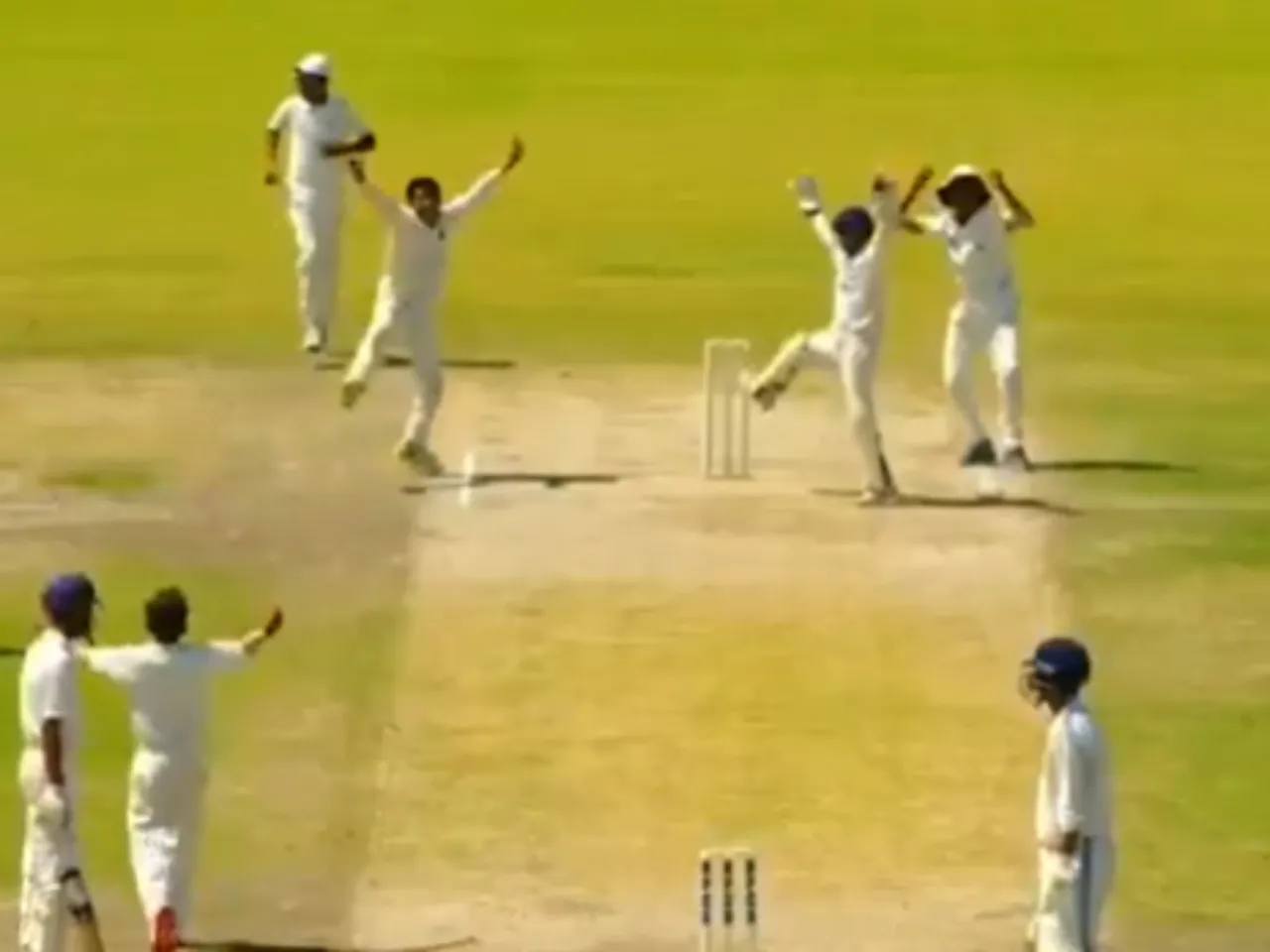 Players start dancing in 'Bhangra' style before dismissing the batter