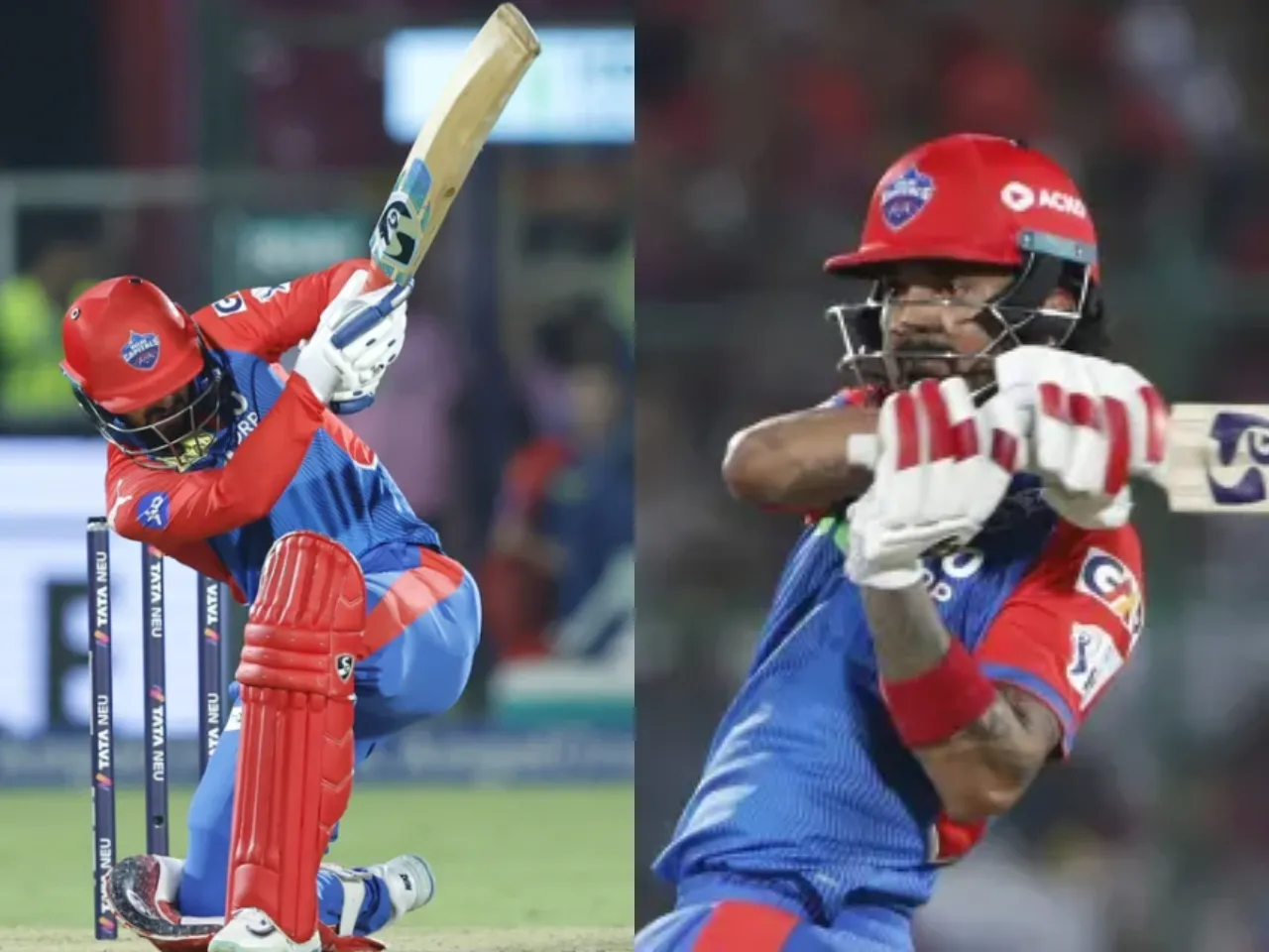 Sameer Rizvi and KL Rahul in action for DC against PBKS