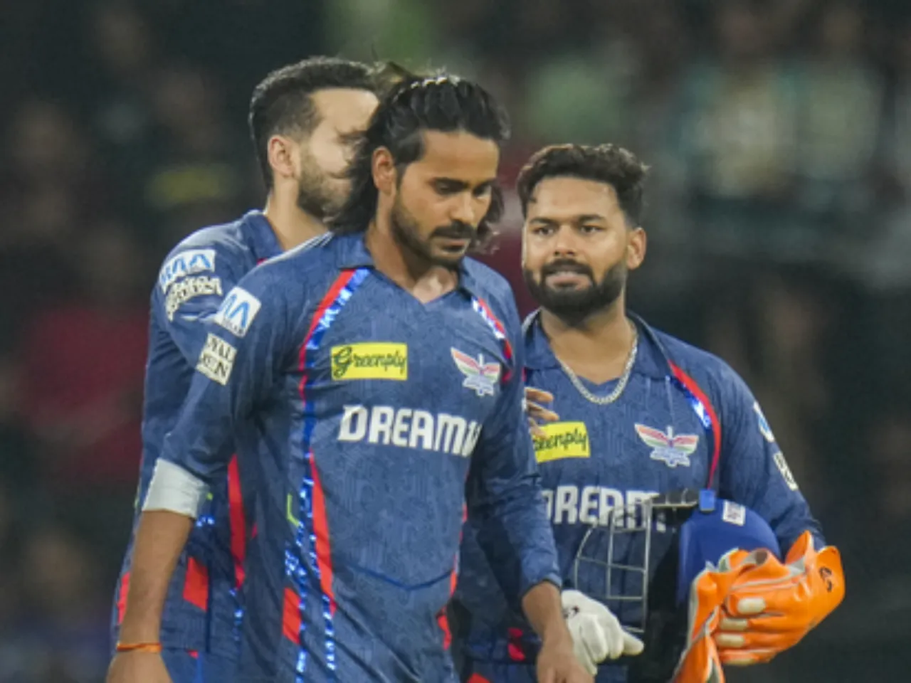 LSG skipper Rishabh Pant with his teammate and spinner, Digvesh Rathi 