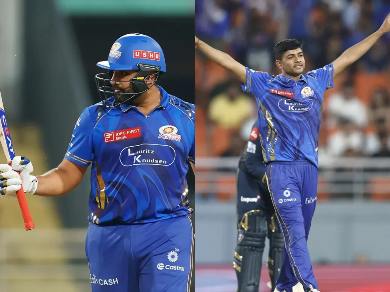 MI beat GT by 20 runs in Eliminator of IPL 2025, In picture - Rohit Sharma and Ashwani Kumar of MI 