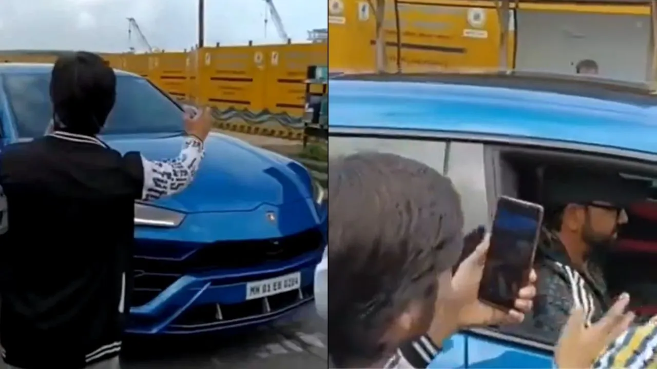 Rohit Sharma driving his Lamborghini (Source: X)