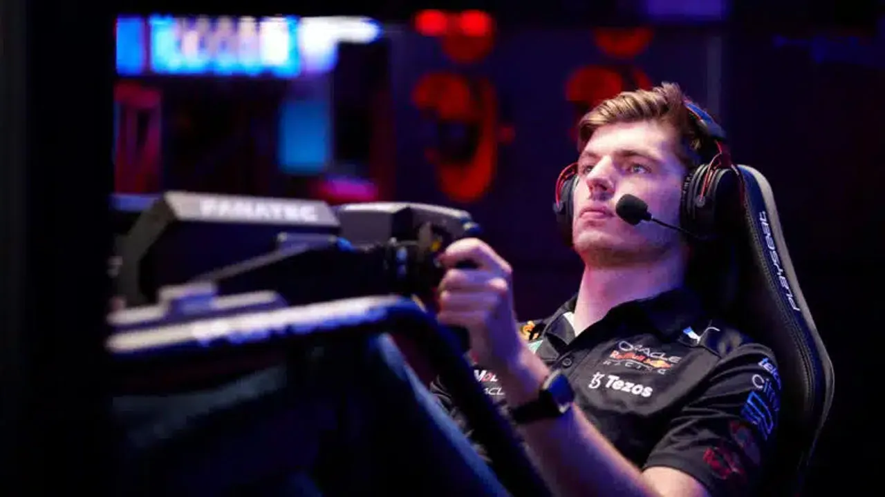 Max Verstappen playing a virtual race