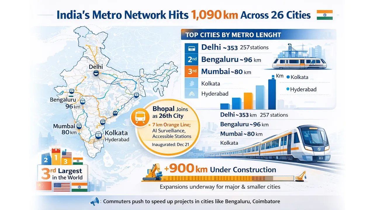 India metro network crosses 1,090 km across 26 cities