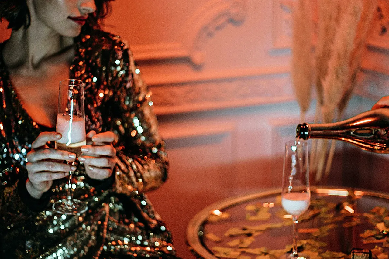 woman drink champagne