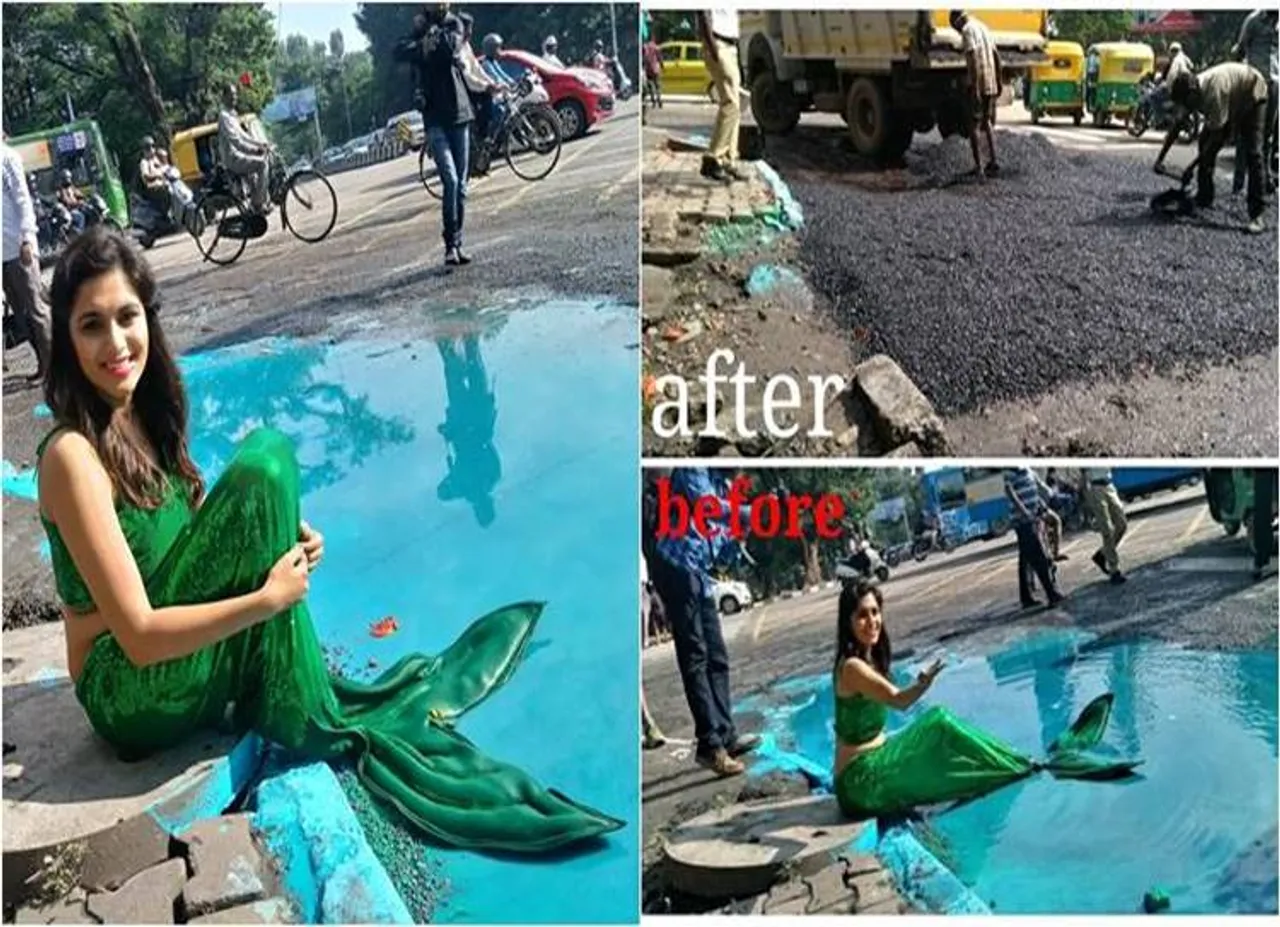 bengaluru, pot holes, Baadal Nanjundaswamy,actress Sonu Gowda