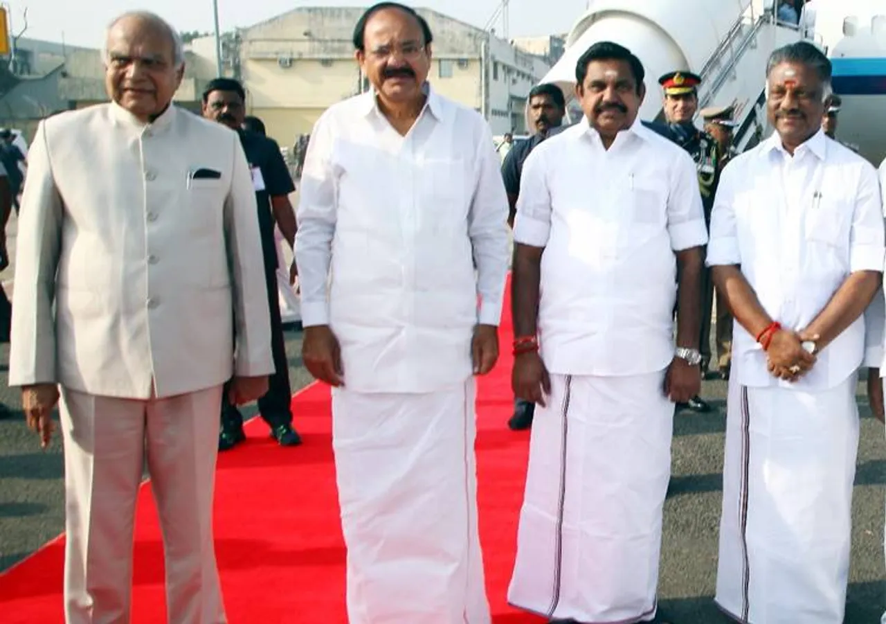venkaiah naidu, vice president, india, chennai air port, Banwarilal purohit, cm edappadi palaniswami, deputy cm o.panneerselvam