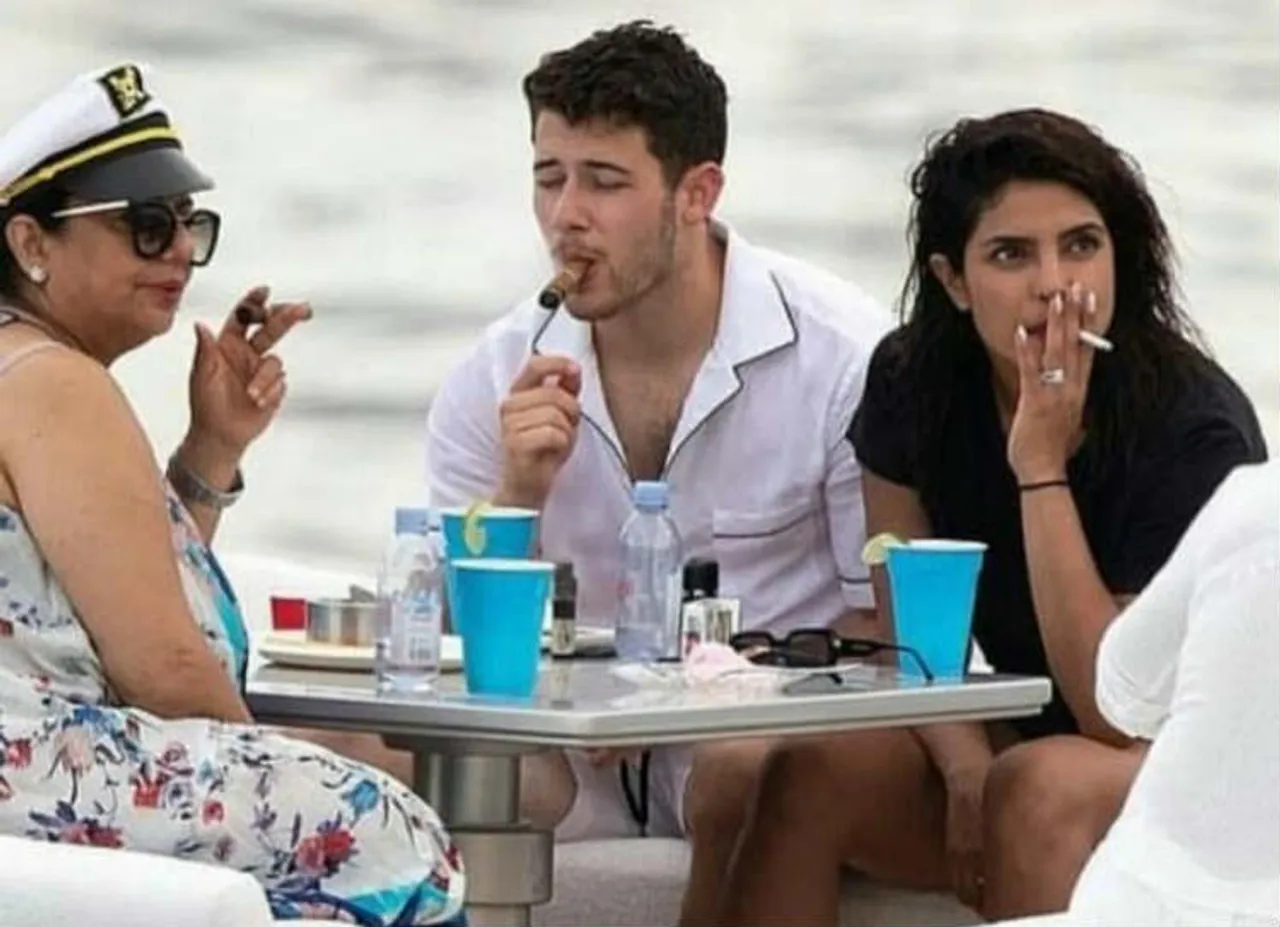 Priyanka Chopra Smoking with her husband nick jonas and mother madhu chopra
