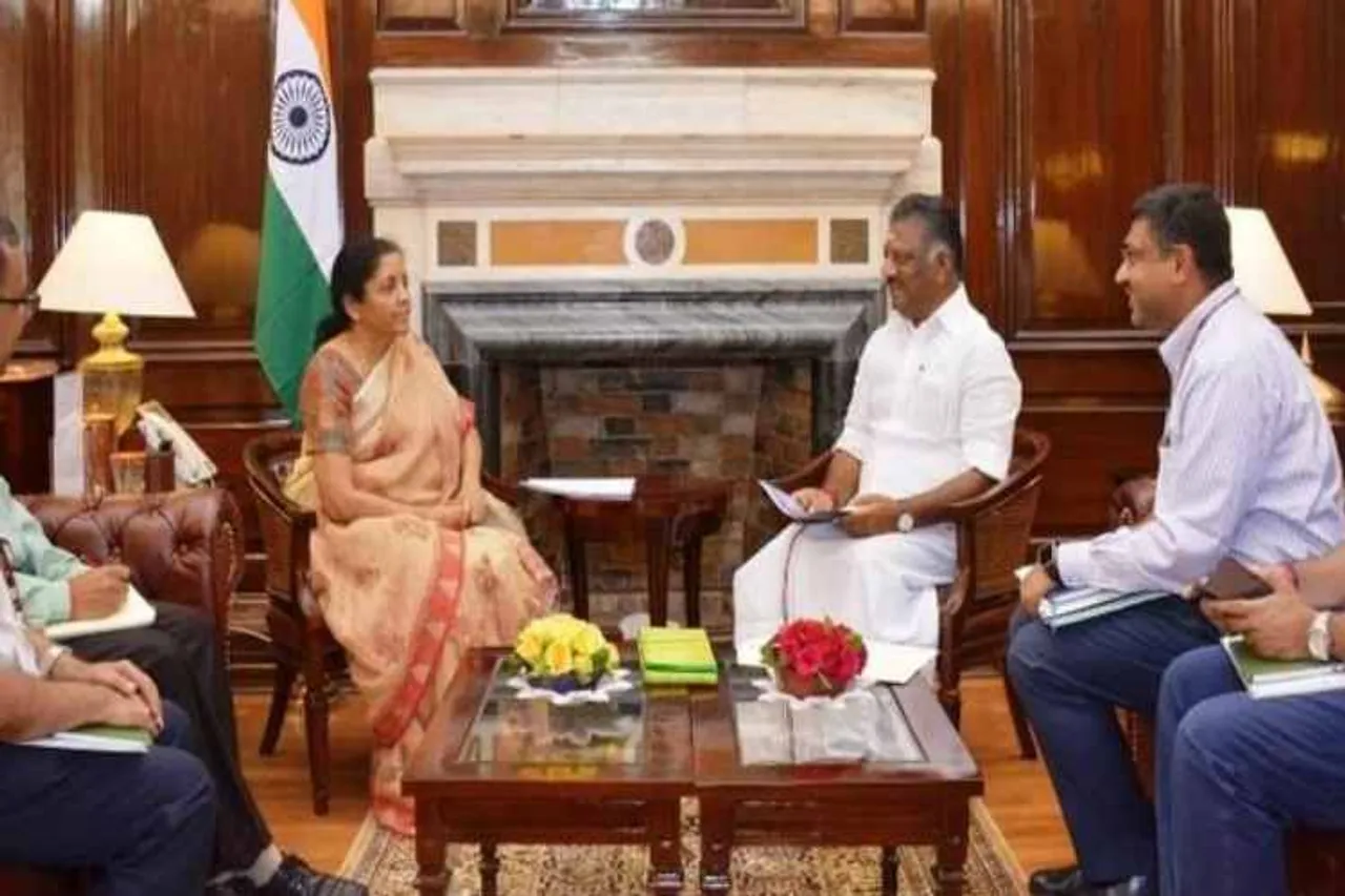 nirmala sitharaman, o panneerselvam, delhi, amit shah, meeting, நிர்மலா சீதாராமன், ஓ.பன்னீர்செல்வம், டில்லி, அமித்ஷா, சந்திப்பு